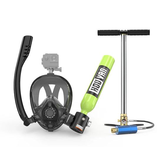 HOUVAN Full Face Mask with Mini 0.5L Scuba Diving Tank And Hand Pump
