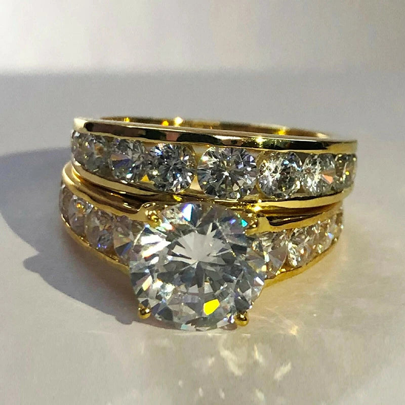 Huitan Trendy Inlaid AAA Cubic Zirconia Double Stackable Rings