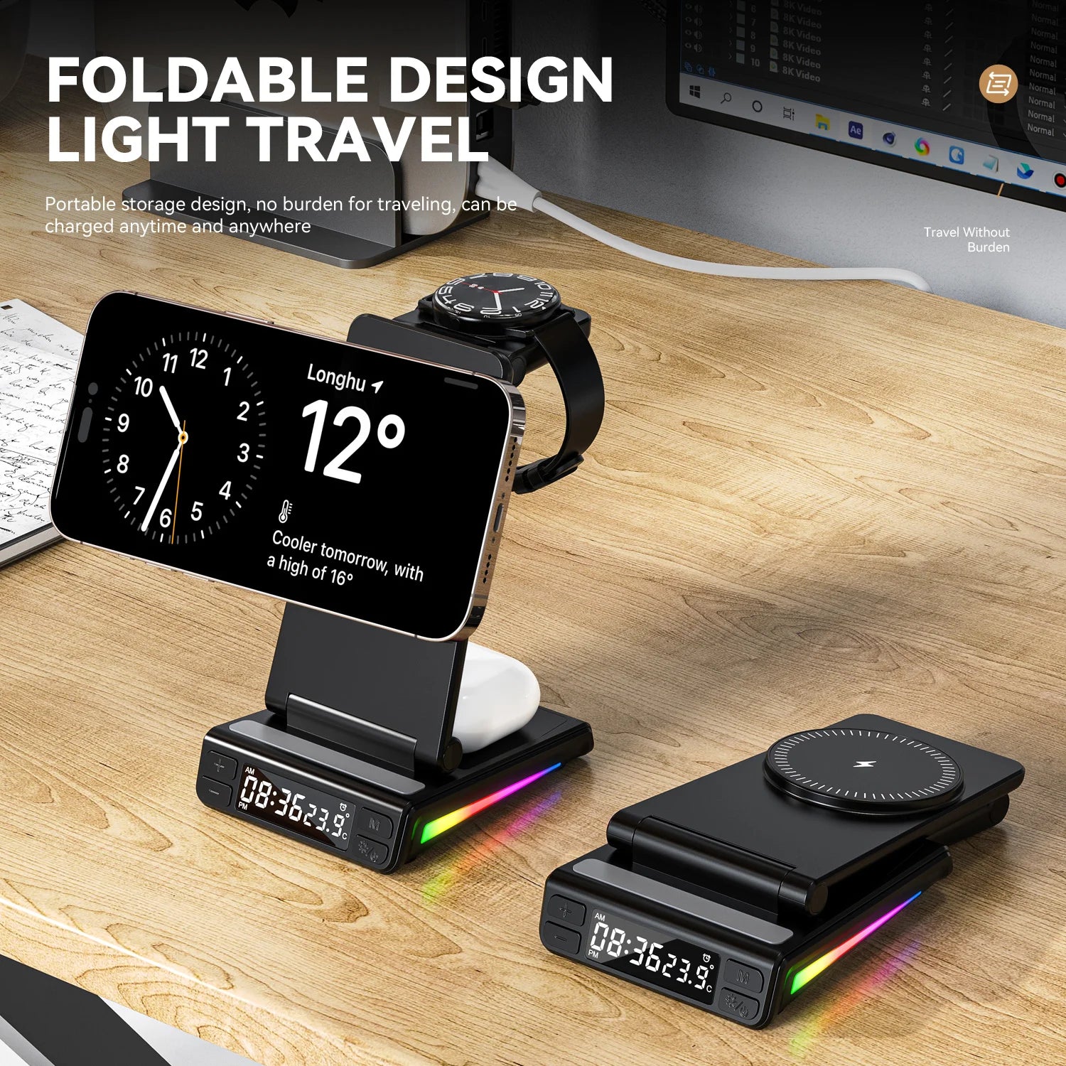 Electronic  5 in 1 Wireless Charger With Clock Temperature Display