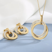 Stainless Steel Three Rounds Pendant Necklace & Earrings Set