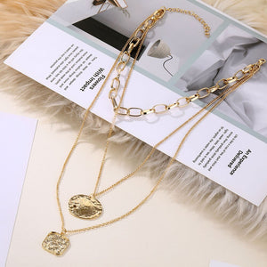 Long Layered Chain Necklace & Pendant Set