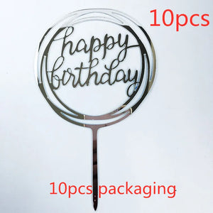10Pcs Rose Gold Happy Birthday Cake Topper