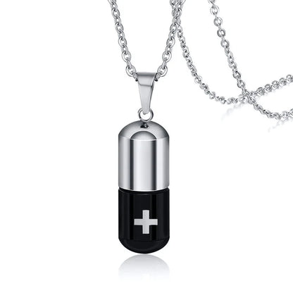 Vnox Hollow Pill Cross Engraved Cremation Urn Necklace