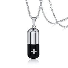 Vnox Hollow Pill Cross Engraved Cremation Urn Necklace