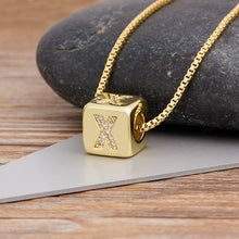 A-Z Initials Micro Pave Copper Cube Letter Pendant Necklace