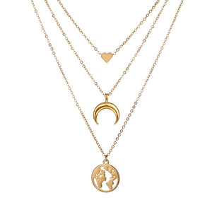 Long Layered Chain Necklace & Pendant Set