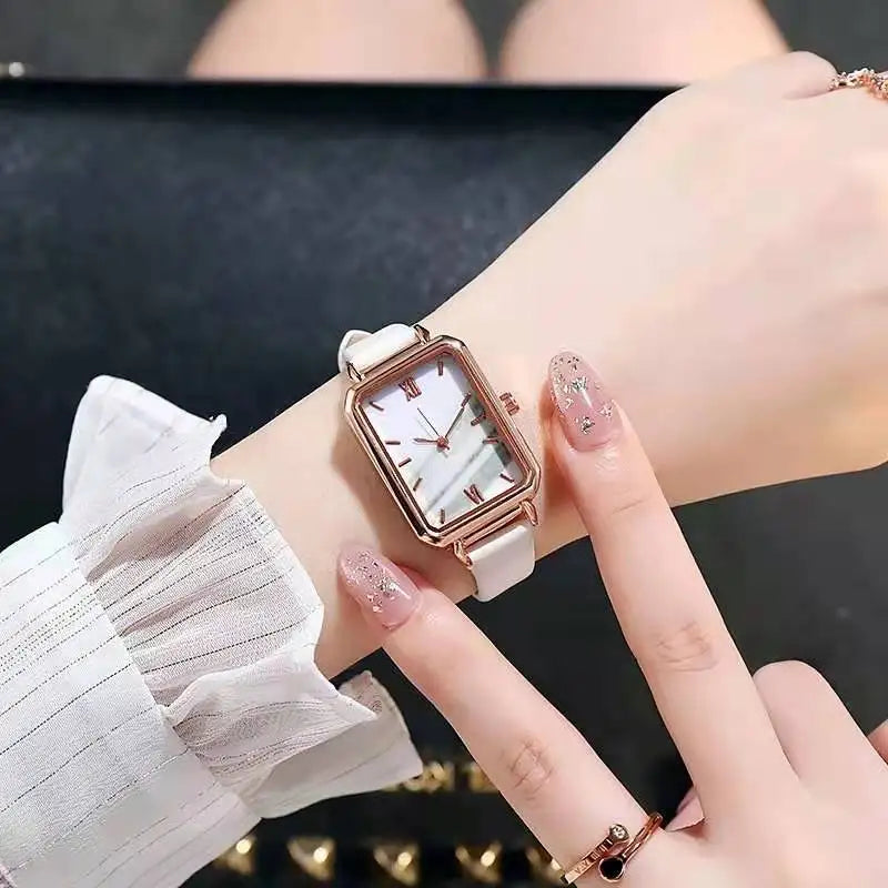 Green Dial Simple Square Quartz Watch Bracelet Set