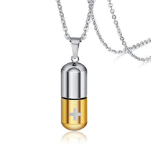 Vnox Hollow Pill Cross Engraved Cremation Urn Necklace
