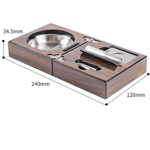 Multifunctional Foldable Ashtray Walnut Wood with Cutter Holder And Hole Opener