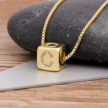 A-Z Initials Micro Pave Copper Cube Letter Pendant Necklace