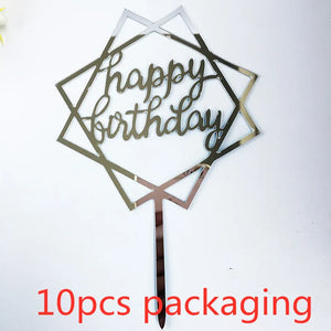 10Pcs Rose Gold Happy Birthday Cake Topper