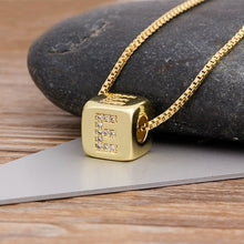 A-Z Initials Micro Pave Copper Cube Letter Pendant Necklace