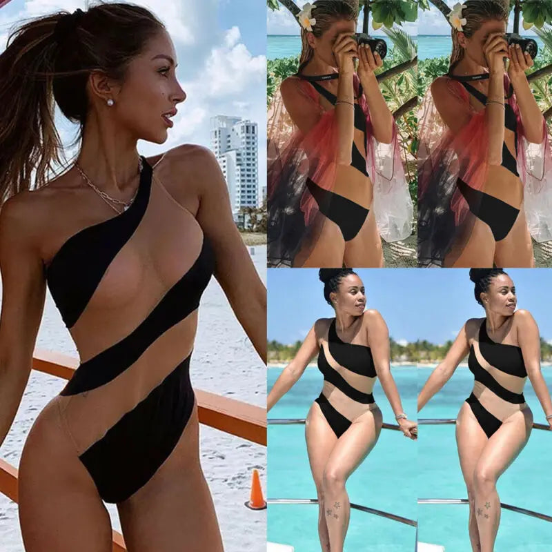 One Piece Push-up Padded One Shoulder Bathing Suit