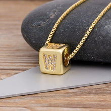 A-Z Initials Micro Pave Copper Cube Letter Pendant Necklace