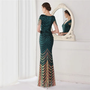 DEERVEADO Elegant V Neck Long Mermaid Evening Dress