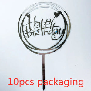 10Pcs Rose Gold Happy Birthday Cake Topper