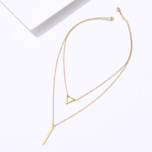 Double Pendant Hollow Triangle and Stick Stainless Steel Pendant Necklace