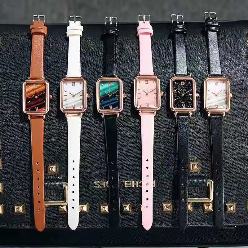 Green Dial Simple Square Quartz Watch Bracelet Set