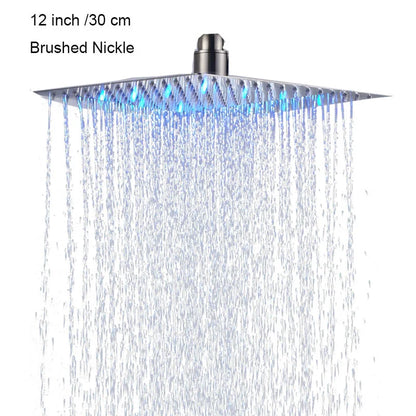 LED Rainfall Shower Head Stainless Steel Square Color Changing Lights Shower Head
