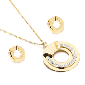 Stainless Steel Three Rounds Pendant Necklace & Earrings Set