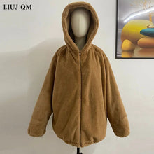 Oversized Hooded Faux Rabbit Coat