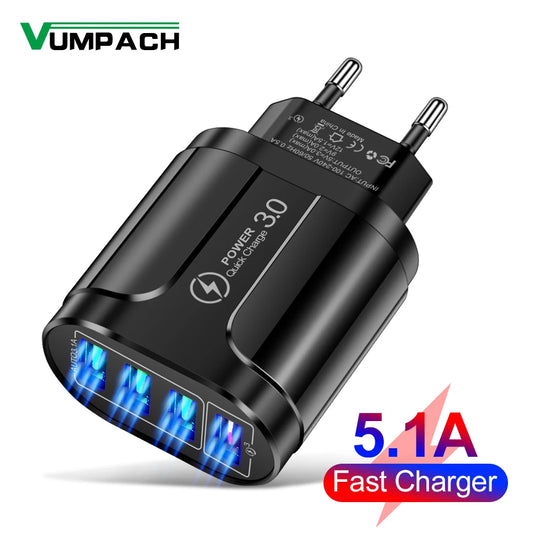 4 Port USB 45W USB Charger Fast Charge QC 3.0 Wall Charging