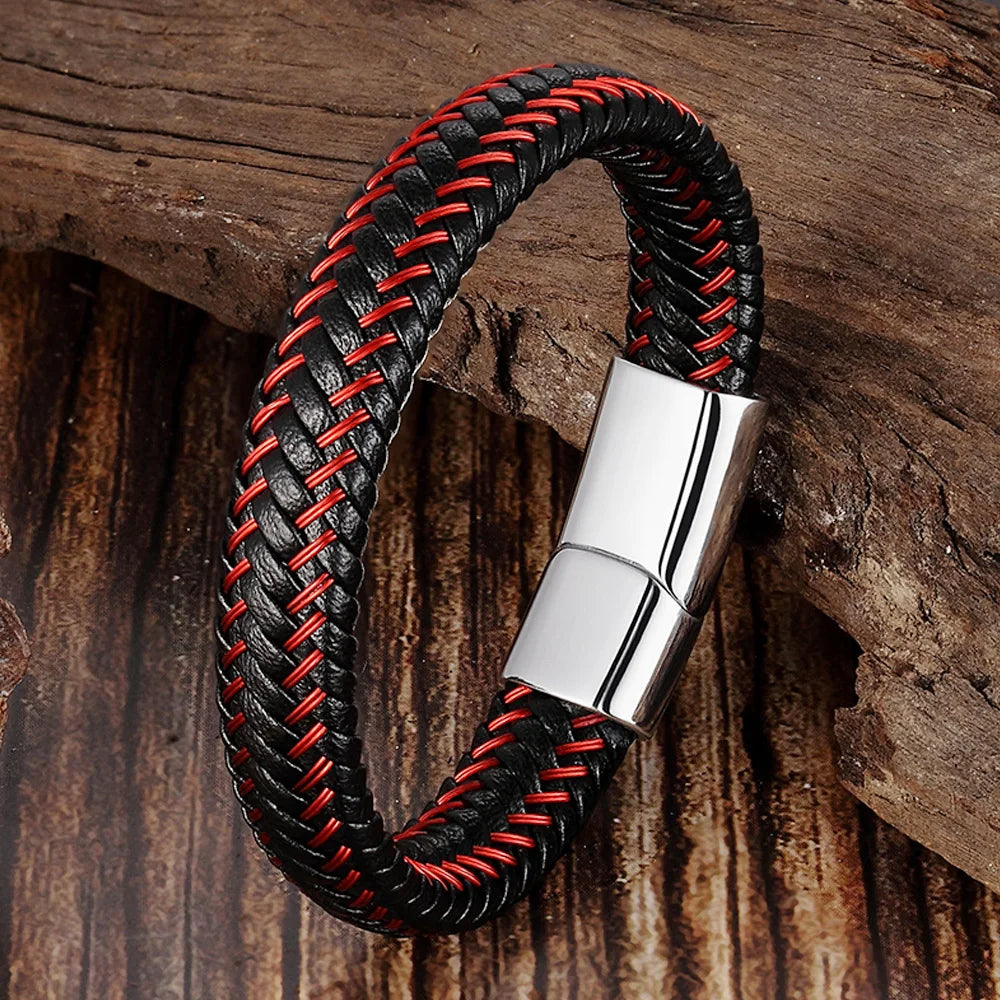 Leather Rope Stainless Steel Buckle Braided Bracelet