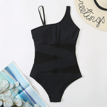 One Piece Mesh Stomach Solid Color Bathing Suit