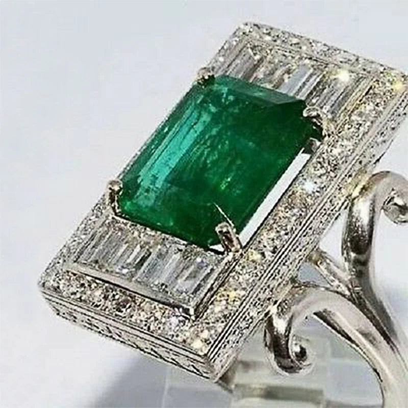 Huitan Vintage Green Cubic Zirconia Finger Rings for Women