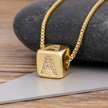 A-Z Initials Micro Pave Copper Cube Letter Pendant Necklace