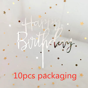10Pcs Rose Gold Happy Birthday Cake Topper