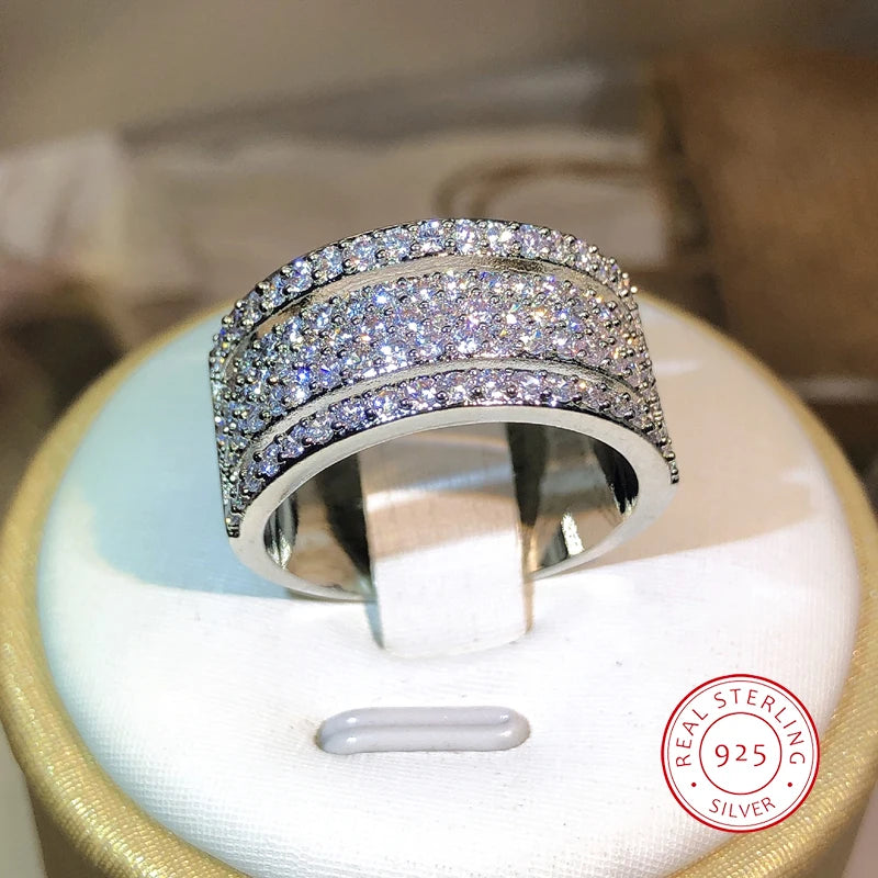 925 Sterling Silver Eternity Three Row Ring