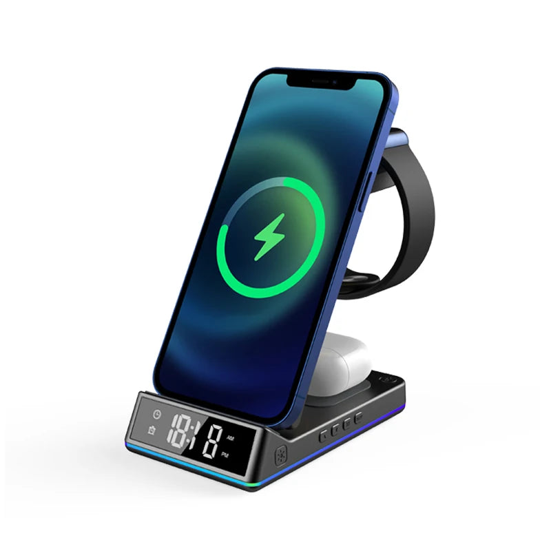 Portable 4 in 1 Wireless Fast Charger Phone Charger Stand With Alarm Clock Lamp