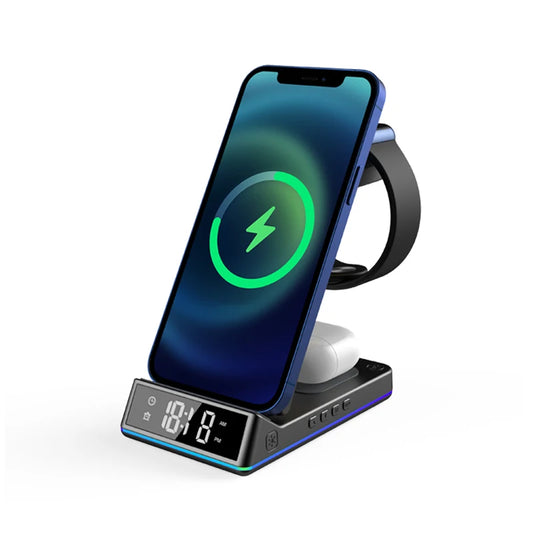 Portable 4 in 1 Wireless Fast Charger Phone Charger Stand With Alarm Clock Lamp