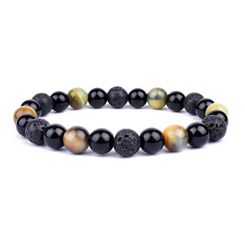 Natural Black Obsidian Hematite Tiger Eye Bead Bracelet