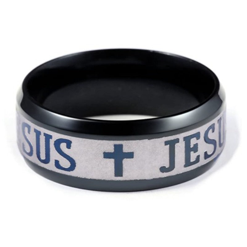 Stainless Steel Black Color Jesus Cross Ring