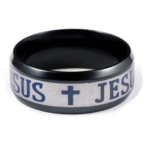 Stainless Steel Black Color Jesus Cross Ring