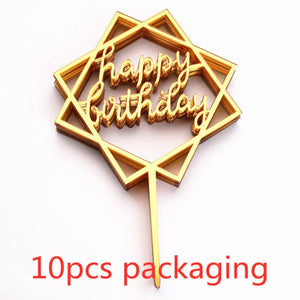 10Pcs Rose Gold Happy Birthday Cake Topper