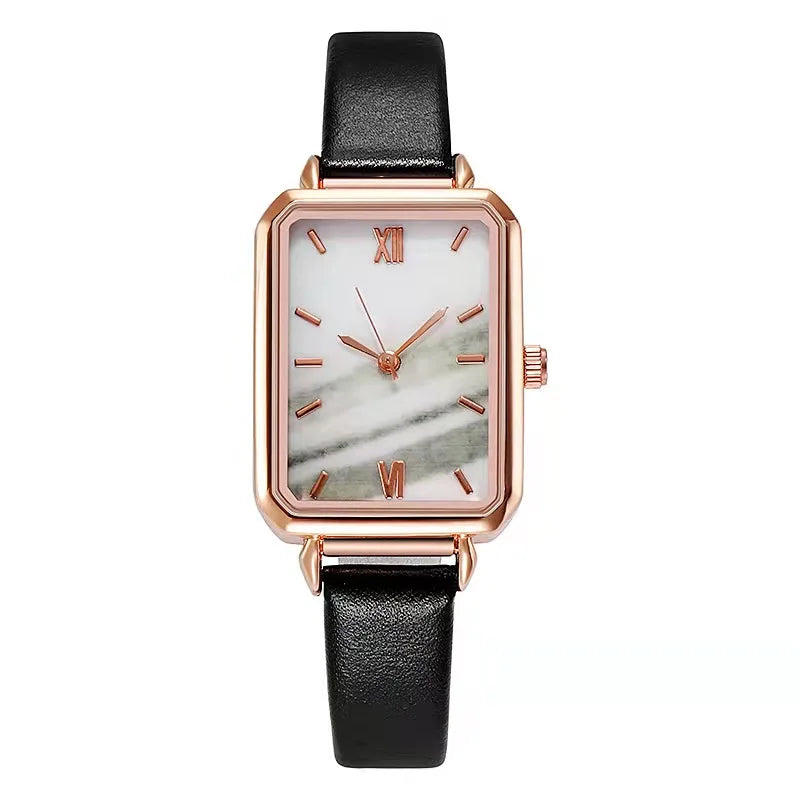 Green Dial Simple Square Quartz Watch Bracelet Set