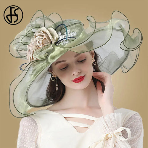 Flower Fascinator Kentucky Derby Wide Brim Church Hat