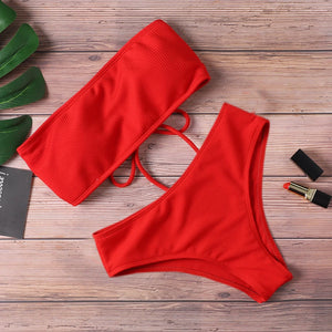 High Waist Strapless Bikini Set