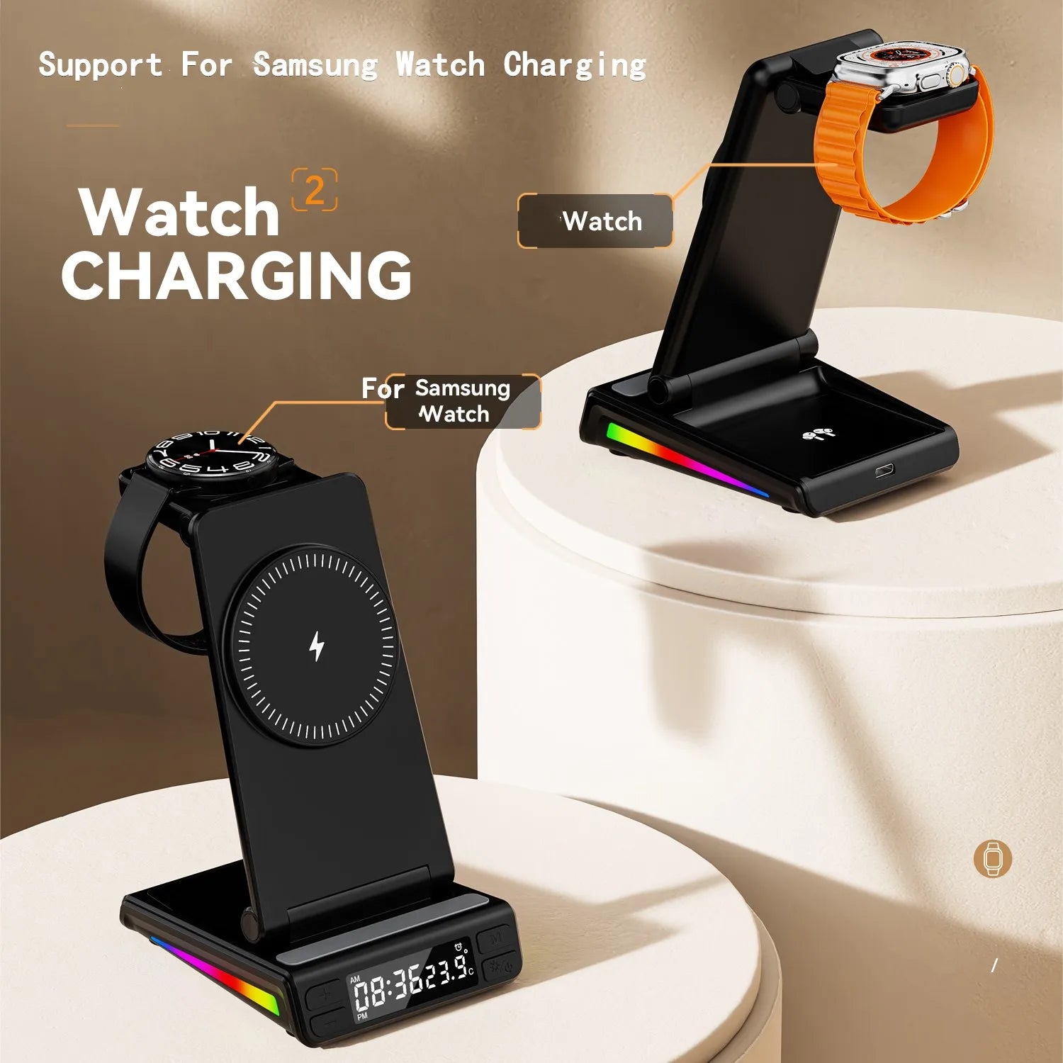 Electronic  5 in 1 Wireless Charger With Clock Temperature Display