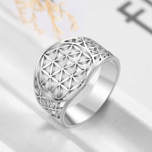 Elegant Flower of Life Stainless Steel Viking Ring