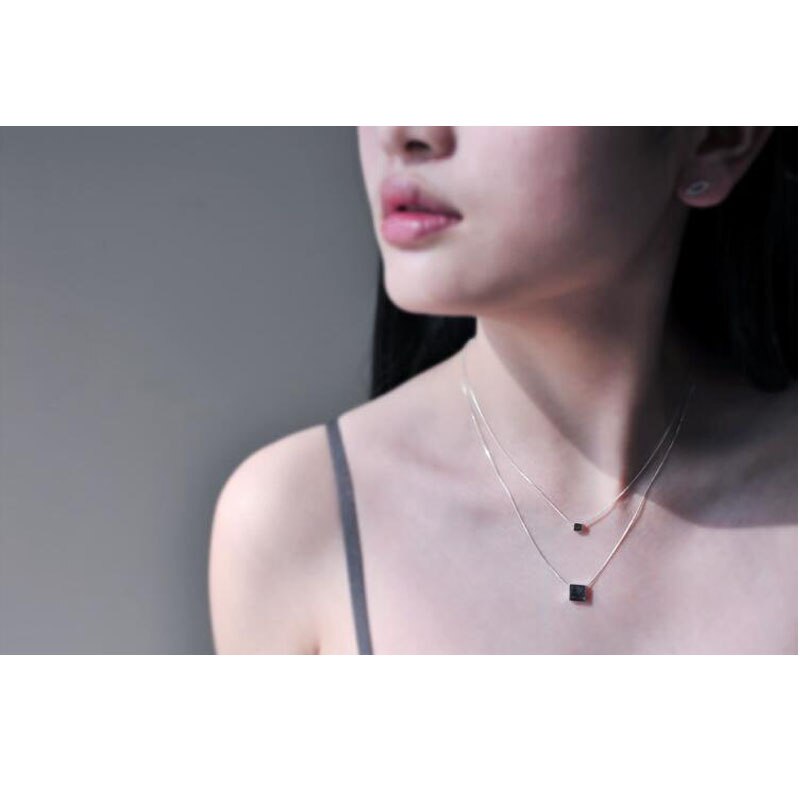 Silver 925 Double Layer Square Box Pendent Necklace