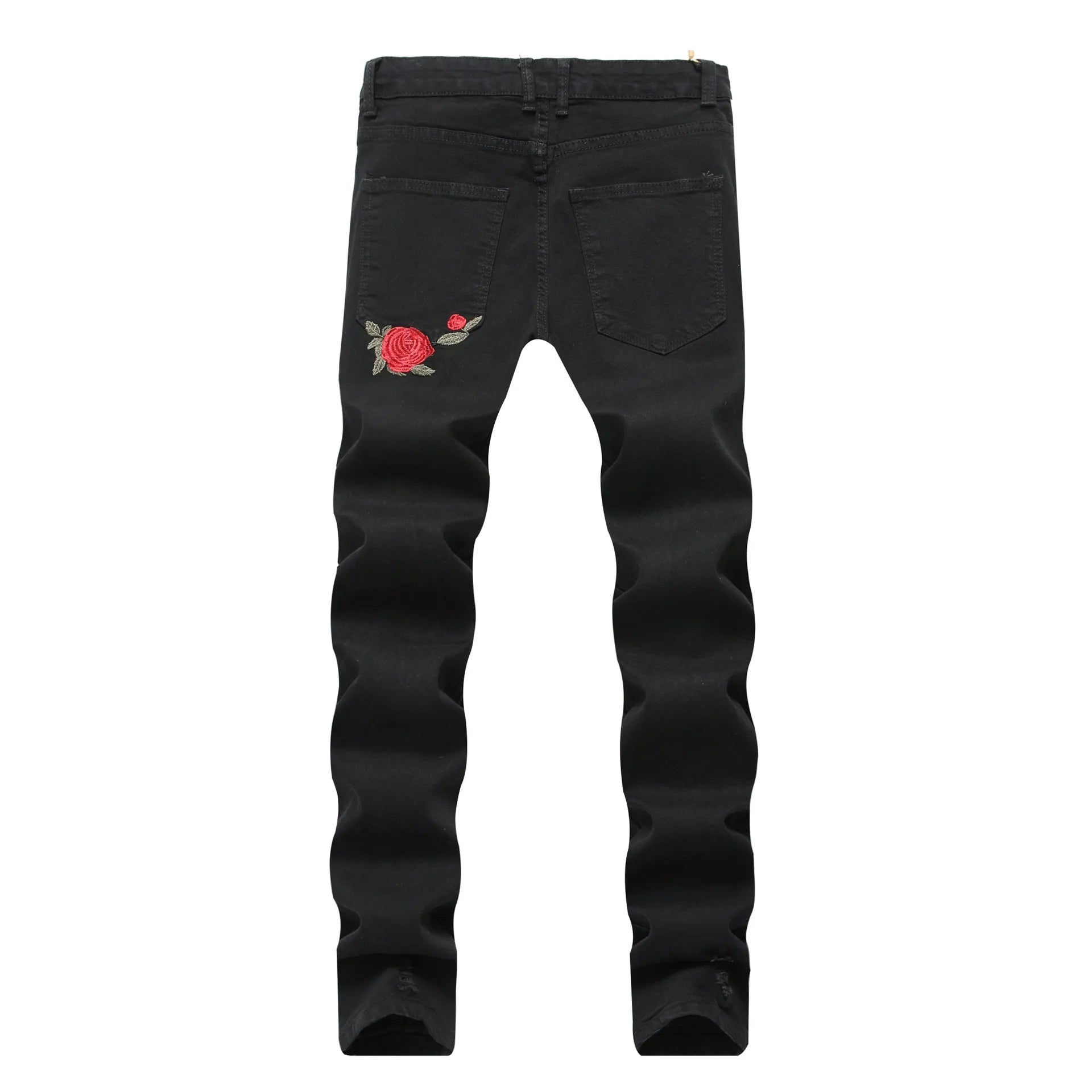 Black Ripped Floral Embroidered Stretch Skinny Jeans
