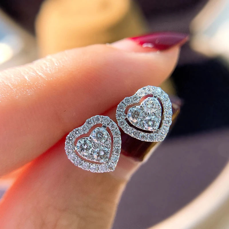 Huitan Full Cubic Zirconia Heart Earrings