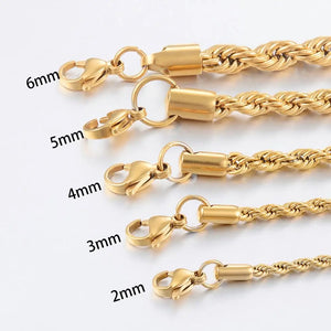 316L Stainless Steel Gold Color Twisted Rope Chain