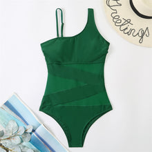 One Piece Mesh Stomach Solid Color Bathing Suit