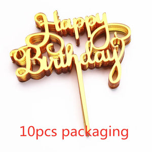 10Pcs Rose Gold Happy Birthday Cake Topper