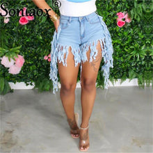 Tasseled High Waist Denim Shorts